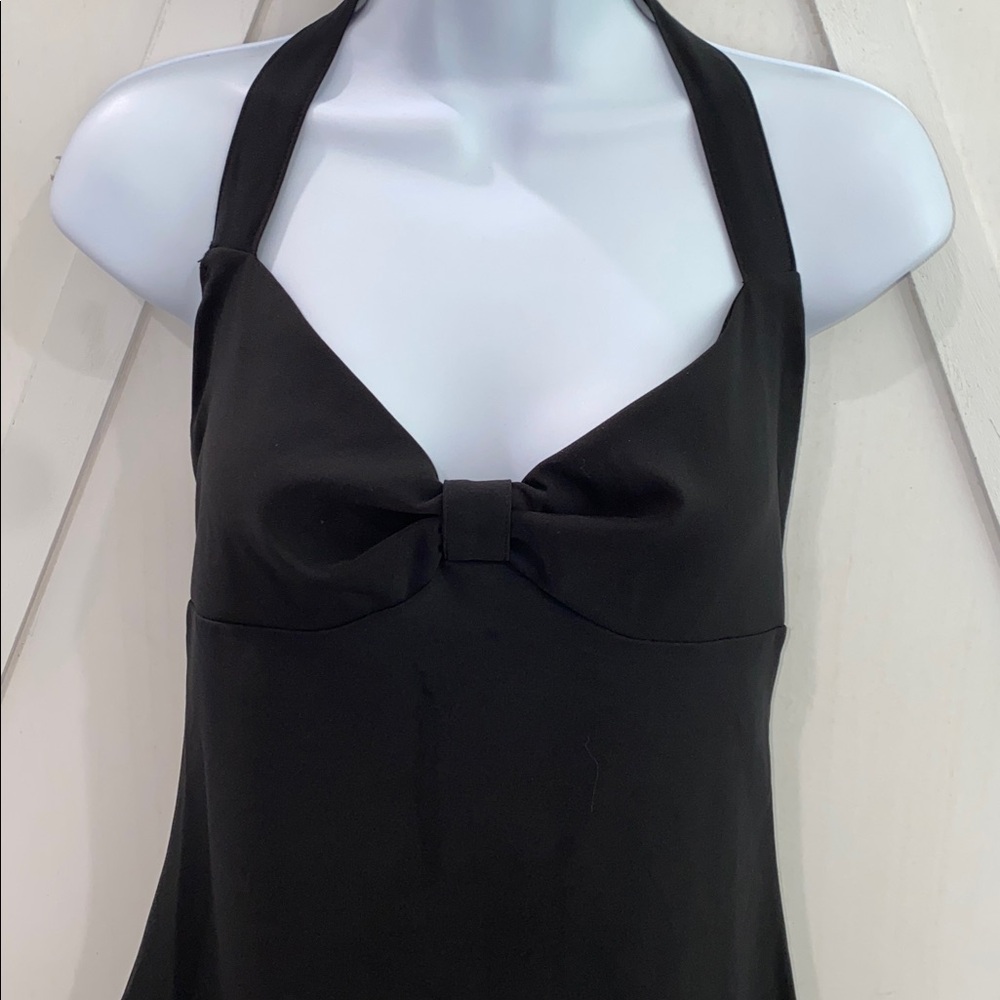 Zara Basic Collection Black Halter Mini Dress with Bow Detail Size Medium - Picture 2 of 9